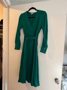 H&M Teal Green Wrap Midi Dress with Belt